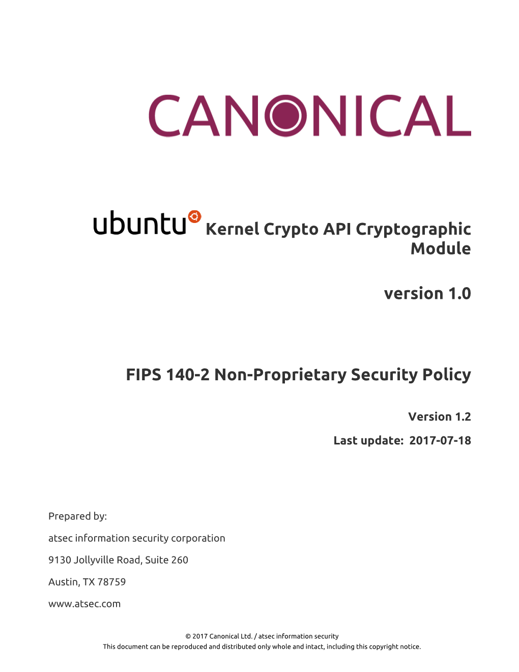 Kernel Crypto API Cryptographic Module Version 1.0 FIPS 140-2 Non
