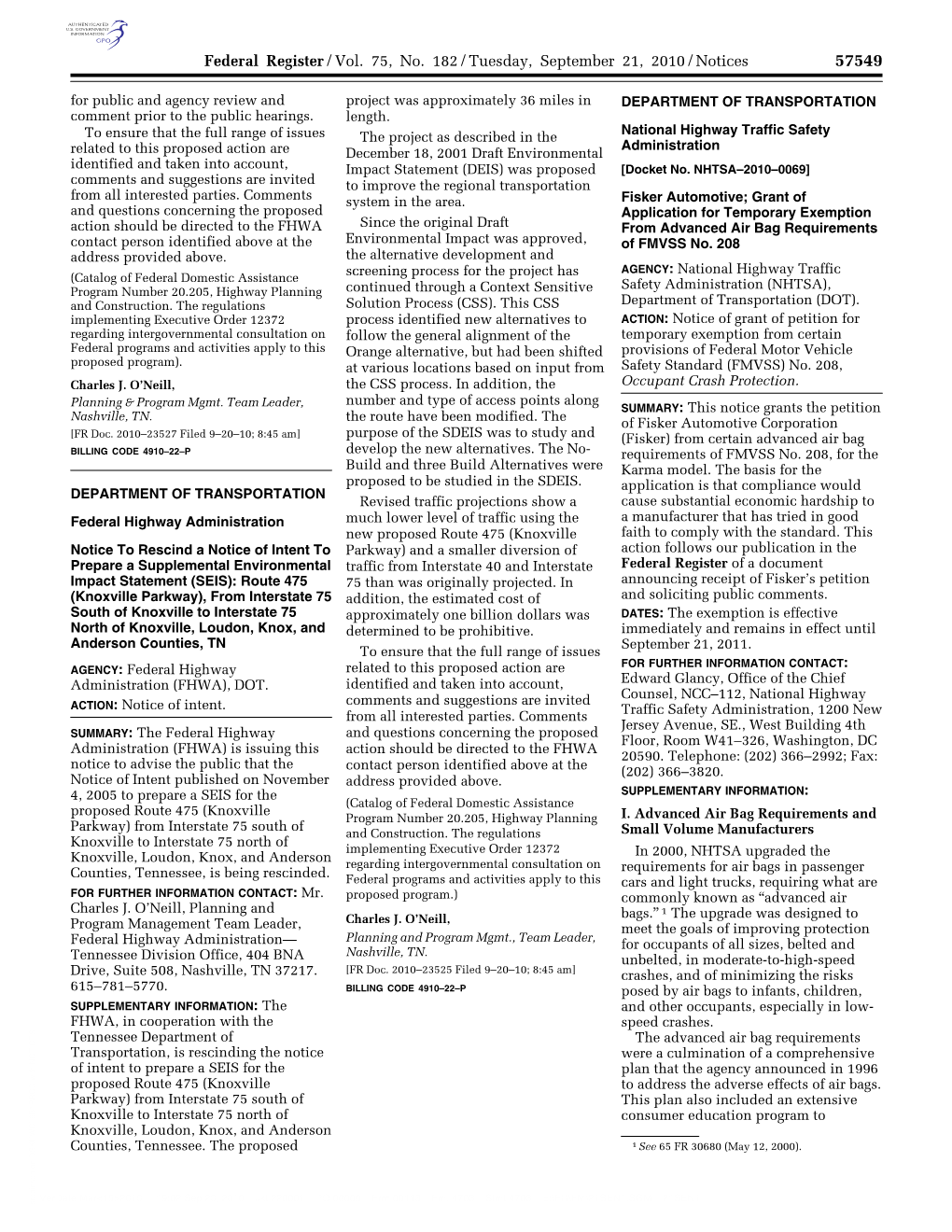 Federal Register/Vol. 75, No. 182/Tuesday, September 21, 2010