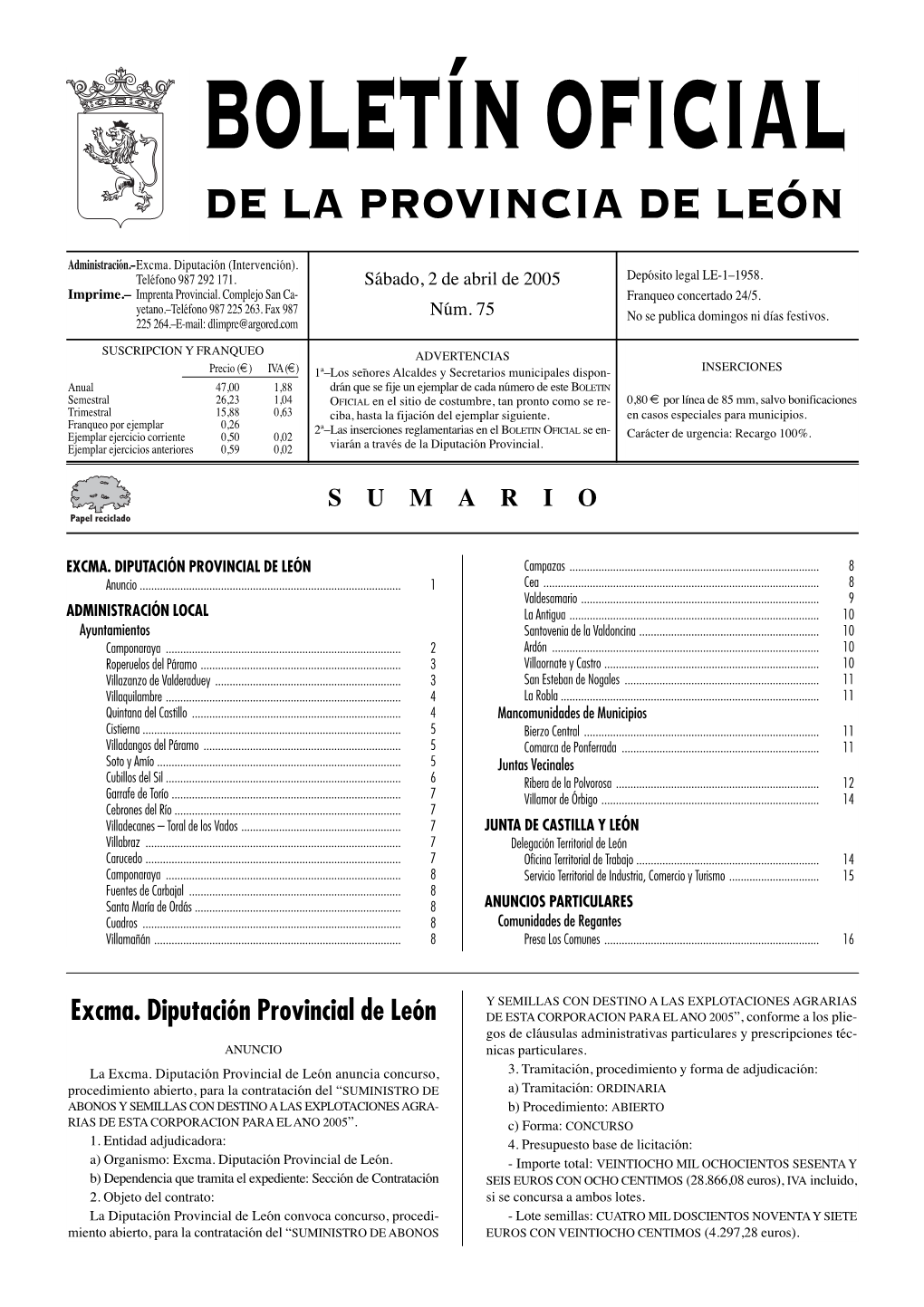 Boletín Oficial De La Provincia De León