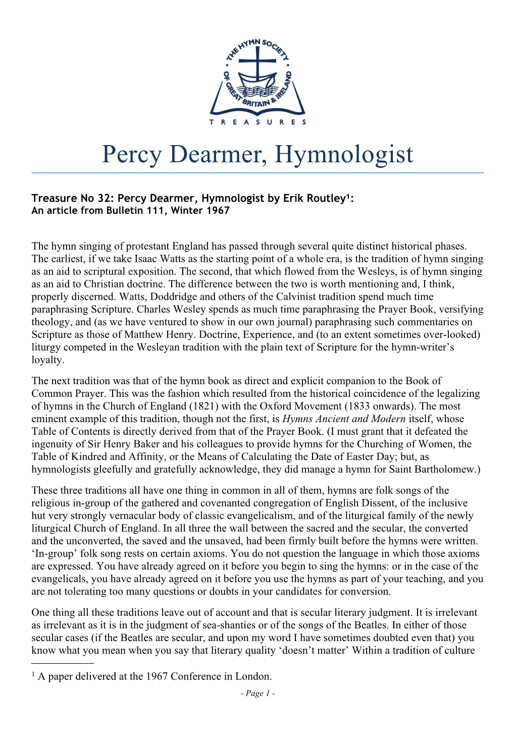 T32 Percy Dearmer, Hymnologist