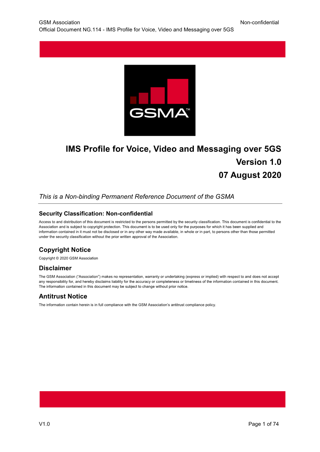 IMS Profile for Voice, Video and Messaging Over 5GS Version 1.0 07 August 2020