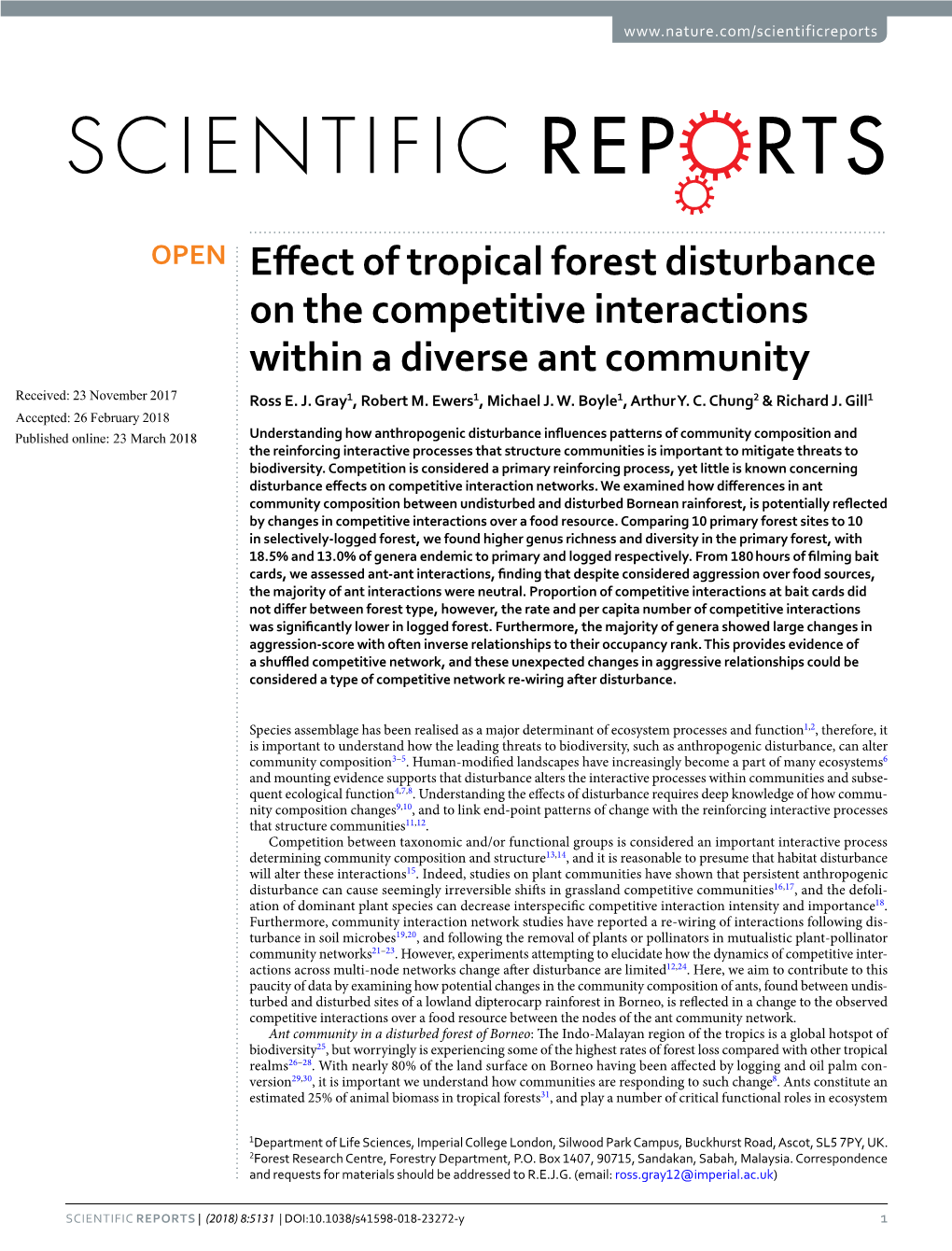 Effect of Tropical Forest Disturbance on the Competitive Interactions Within A