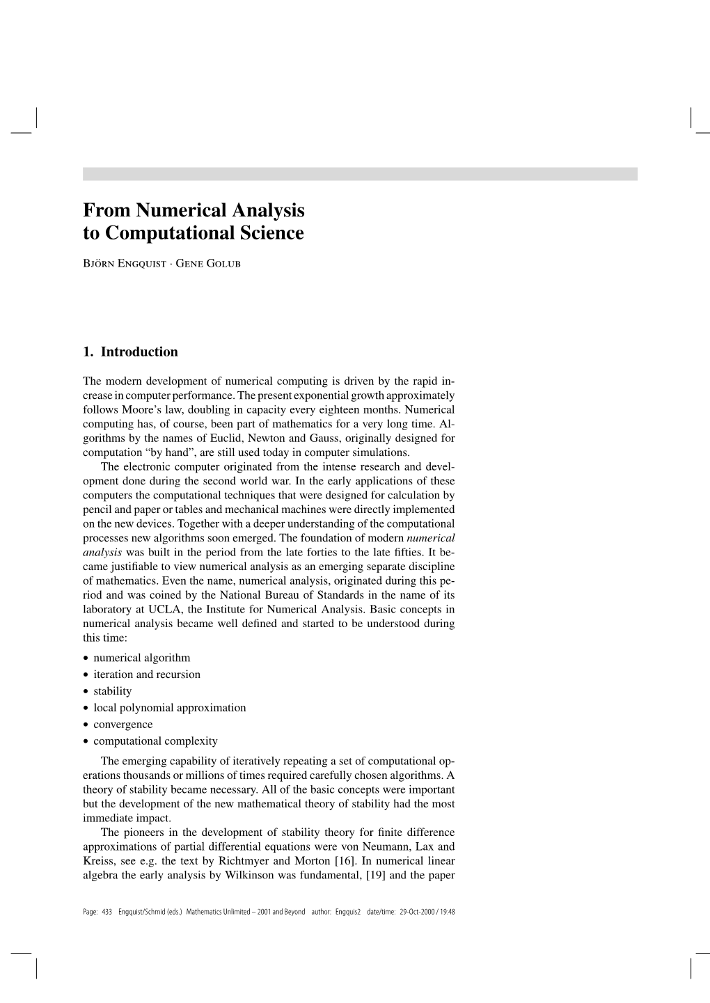 From Numerical Analysis to Computational Science