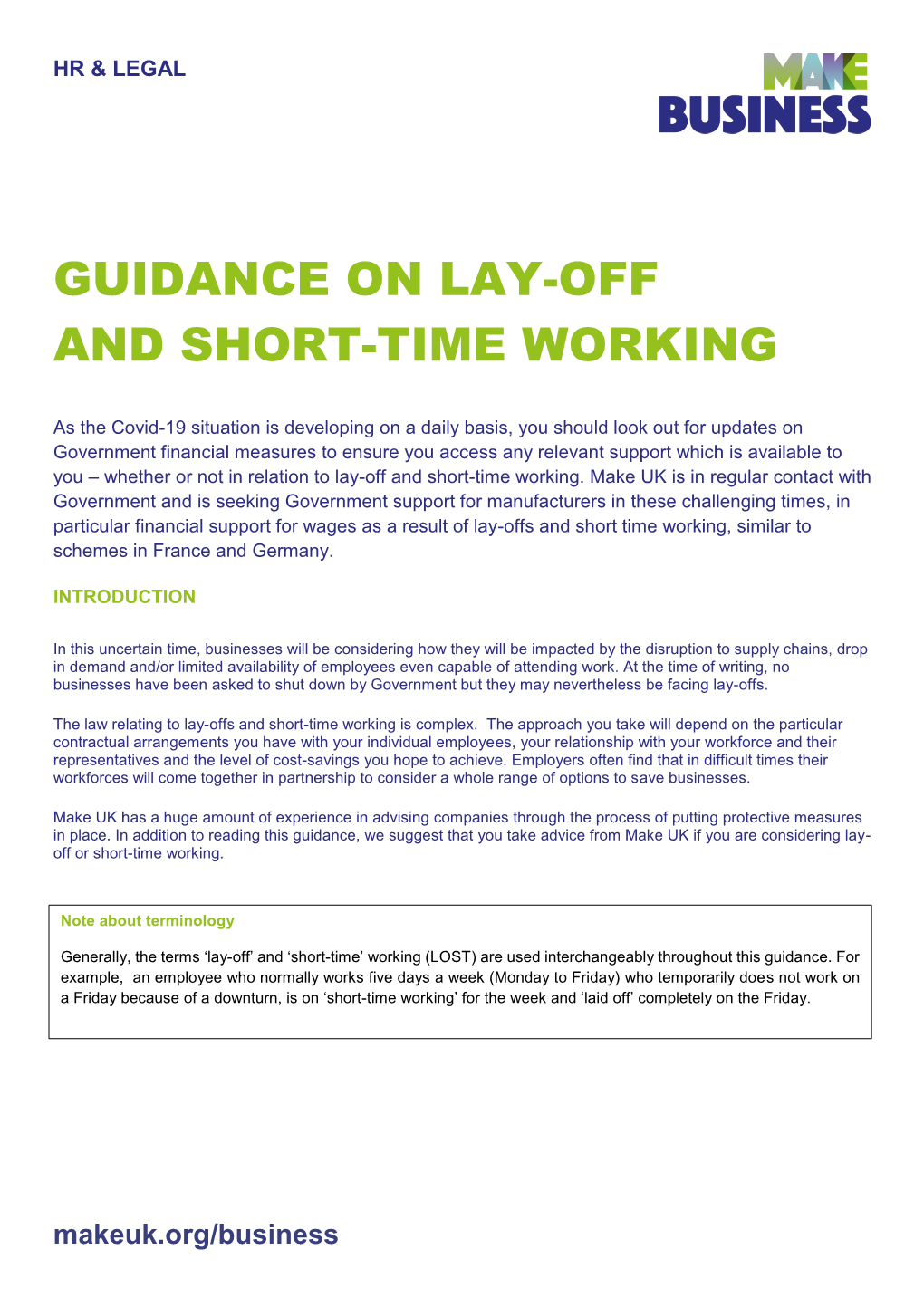 Guidance on Lay-Off and Short-Time Working