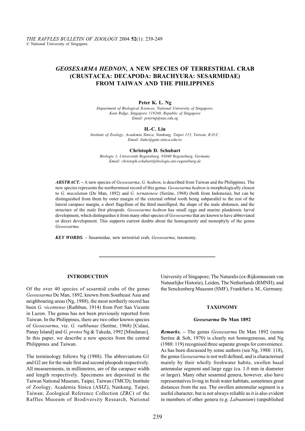 Crustacea: Decapoda: Brachyura: Sesarmidae) from Taiwan and the Philippines