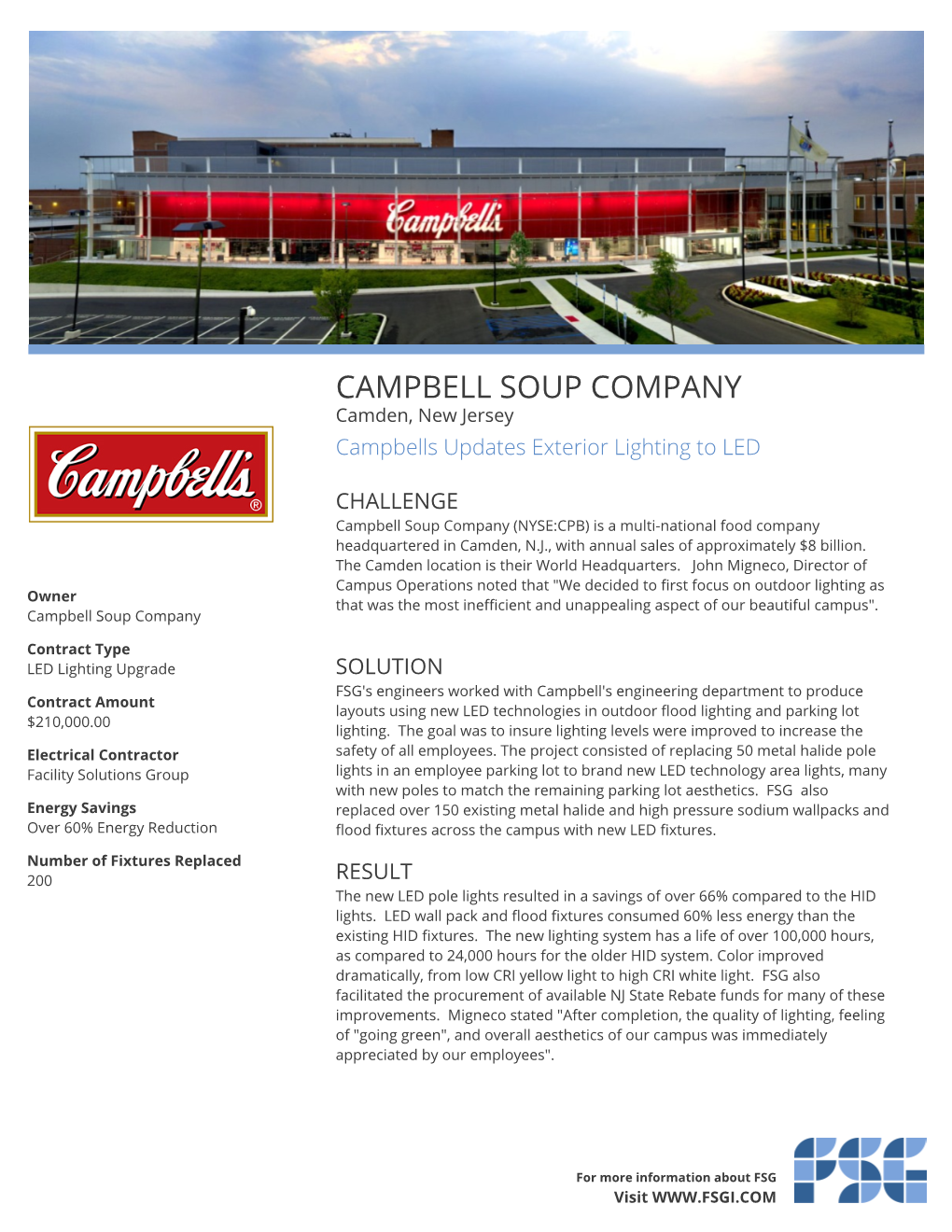 CAMPBELL SOUP COMPANY Camden, New Jersey Campbells Updates Exterior Lighting to LED