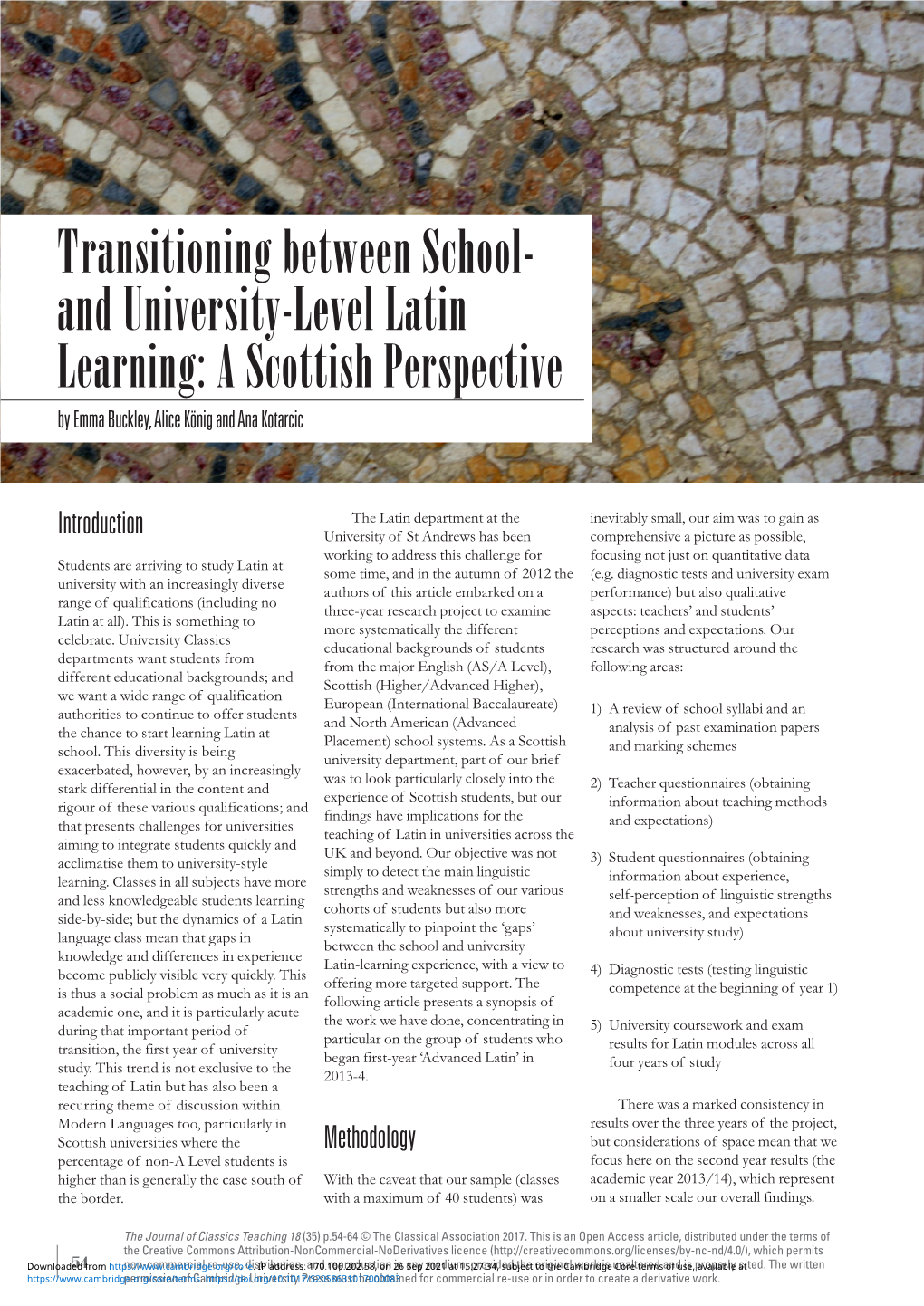 Transitioning Between School- and University-Level Latin Learning: a Scottish Perspective by Emma Buckley, Alice König and Ana Kotarcic