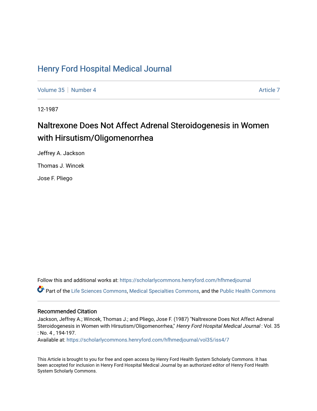 Naltrexone Does Not Affect Adrenal Steroidogenesis in Women with Hirsutism/Oligomenorrhea