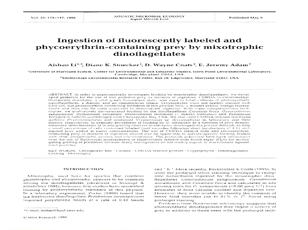 Phycoerythrin-Containing Prey by Mixotrophic Dinoflagellates