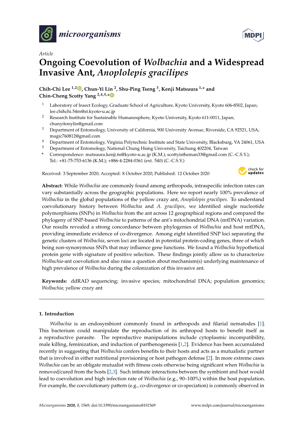 Ongoing Coevolution of Wolbachia and a Widespread Invasive Ant, Anoplolepis Gracilipes