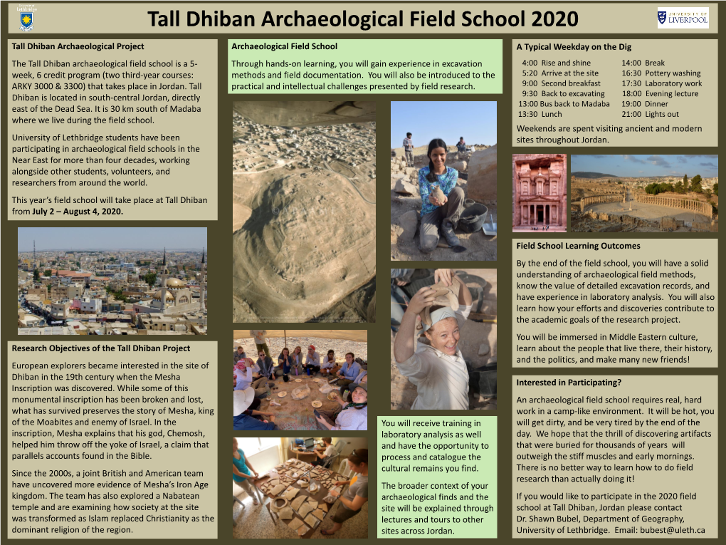 August 4, 2020. Research Objectives of the Tall Dhiban Project