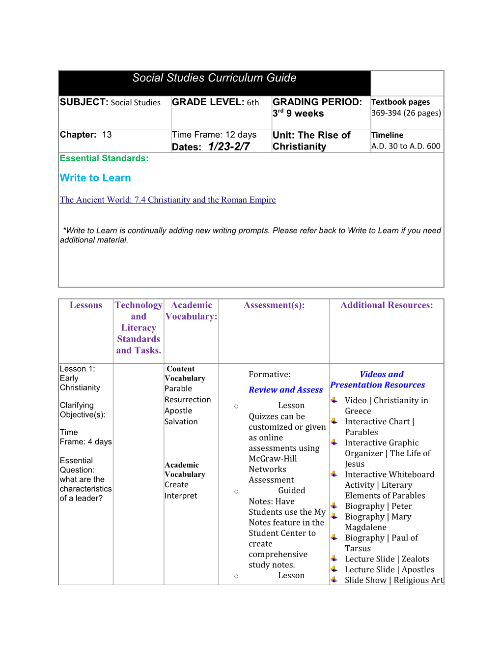 Social Studies Curriculum Guide