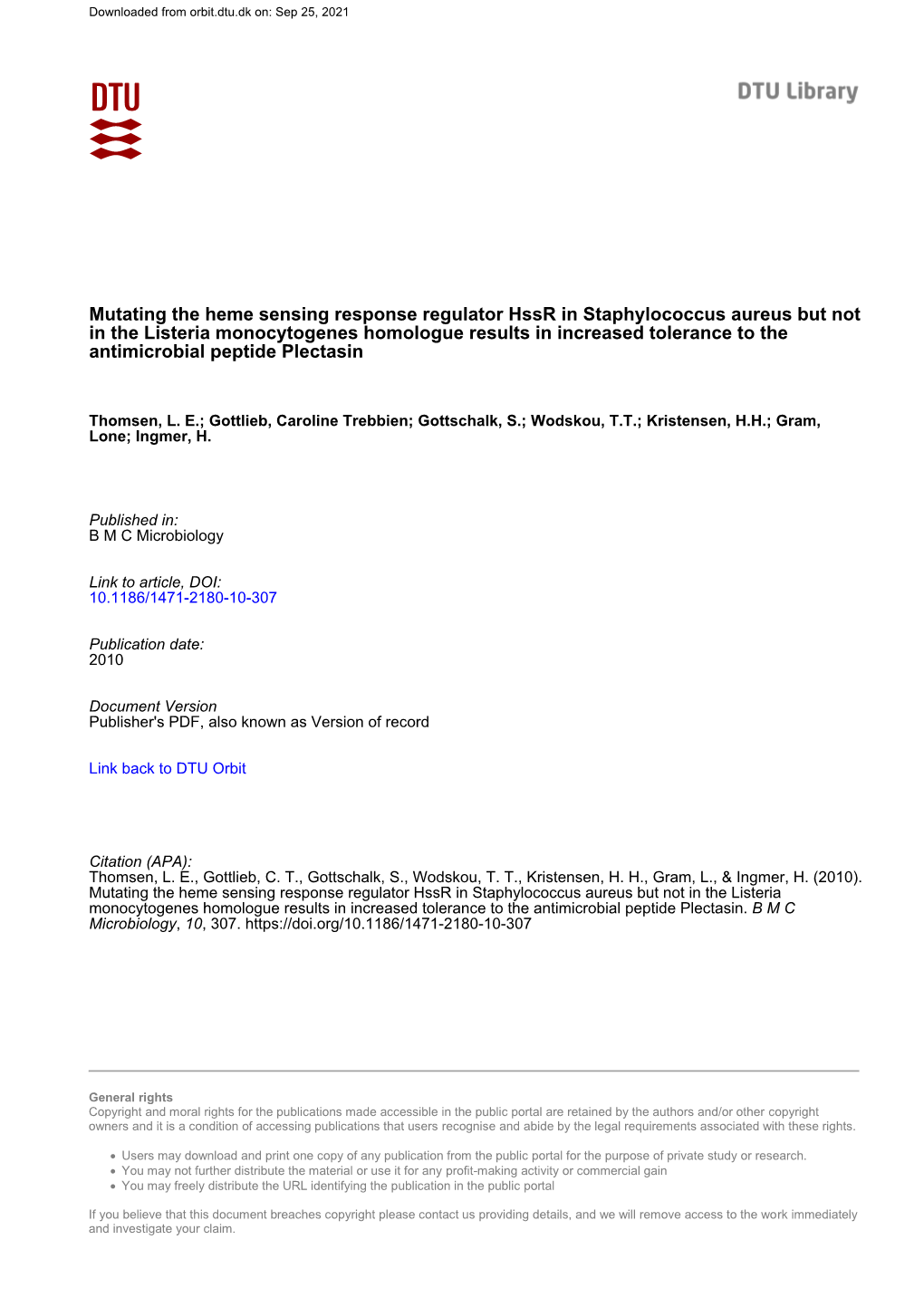 The Heme Sensing Response Regulator Hssr In