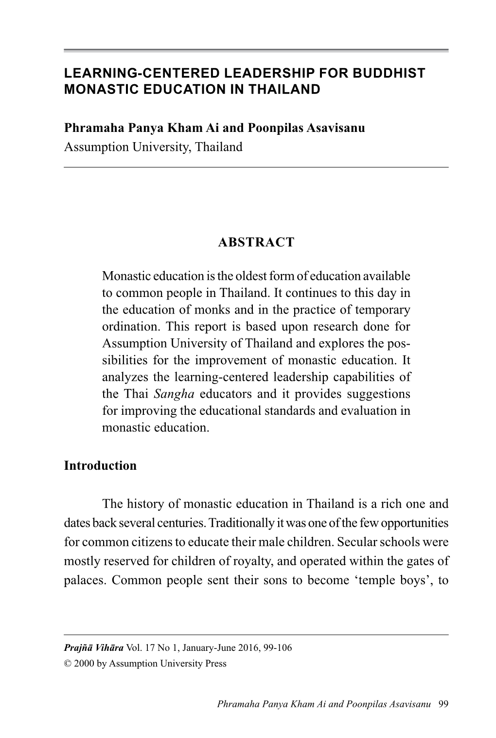 Learning-Centered Leadership for Buddhist Monastic Education in Thailand