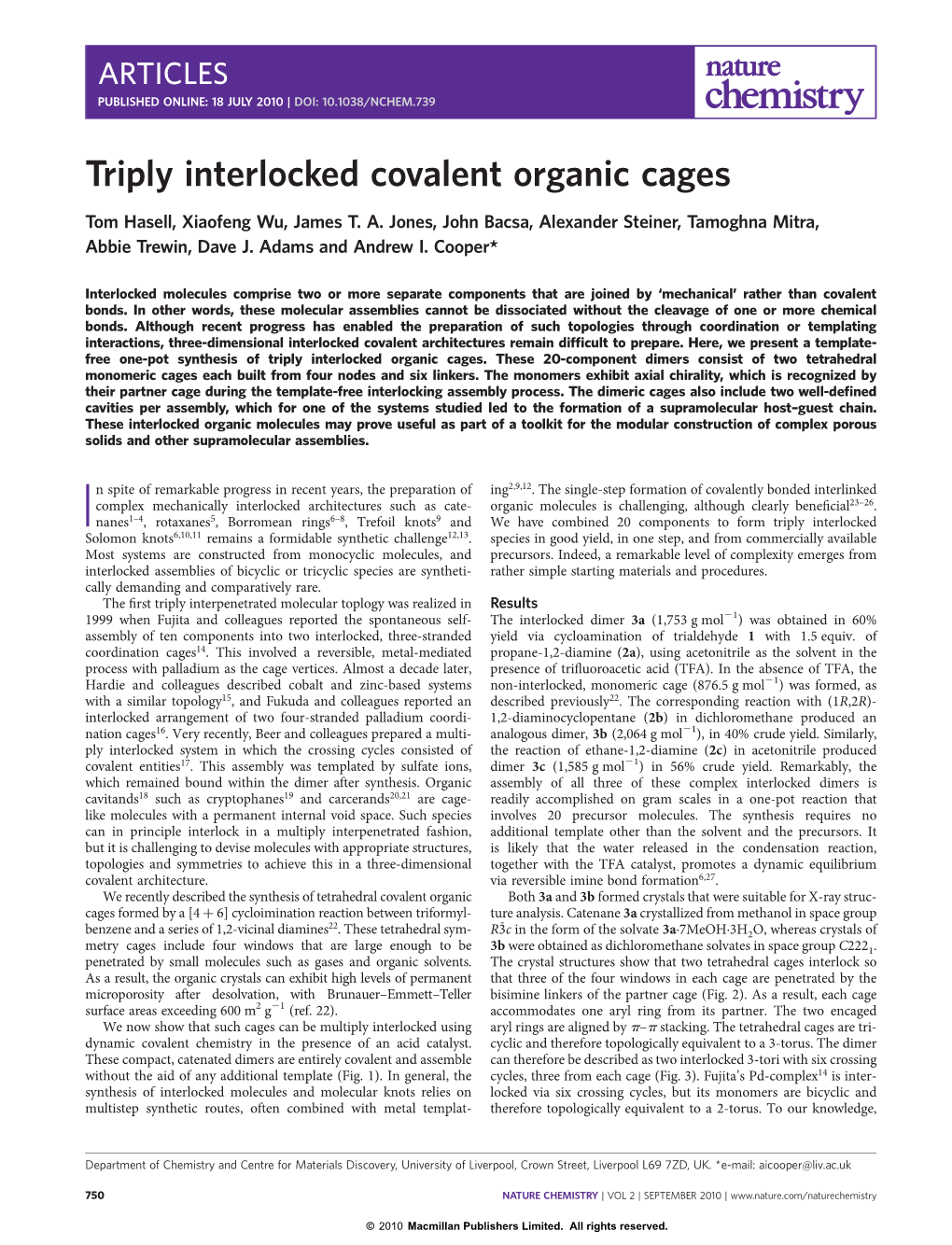 Triply Interlocked Covalent Organic Cages