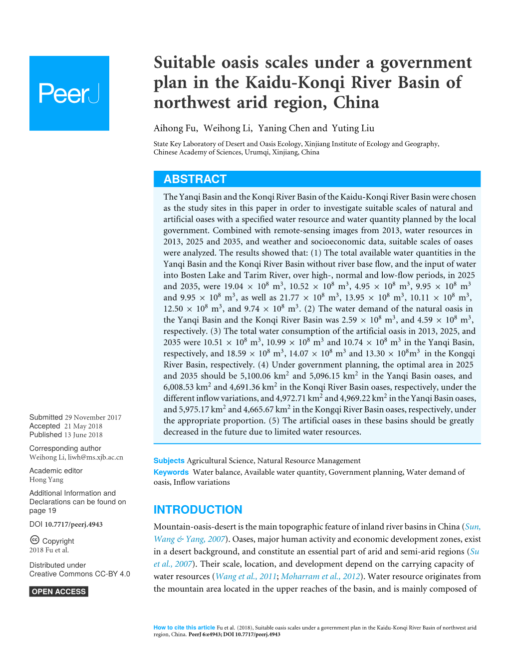 Suitable Oasis Scales Under a Government Plan in the Kaidu-Konqi River Basin of Northwest Arid Region, China