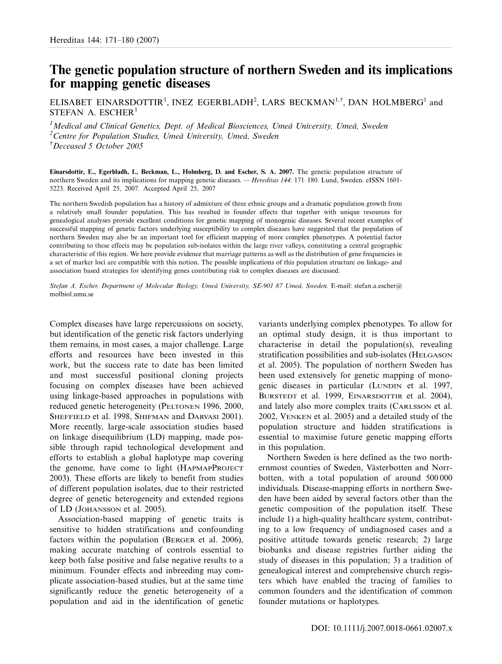 The Genetic Population Structure of Northern Sweden and Its Implications for Mapping Genetic Diseases