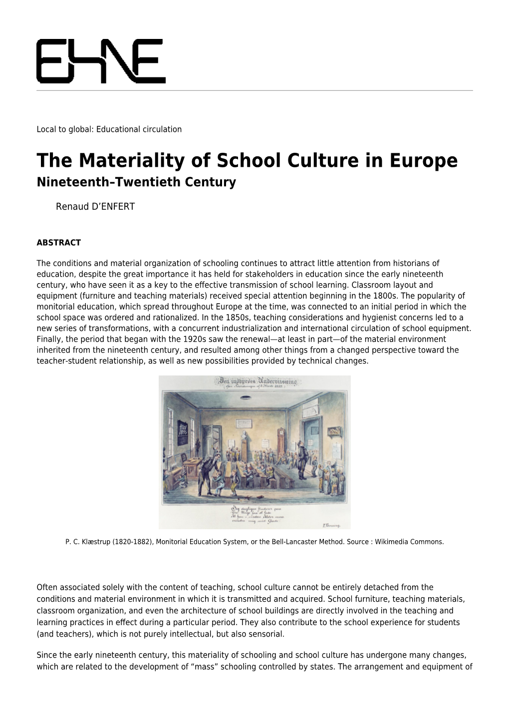 The Materiality of School Culture in Europe Nineteenth–Twentieth Century