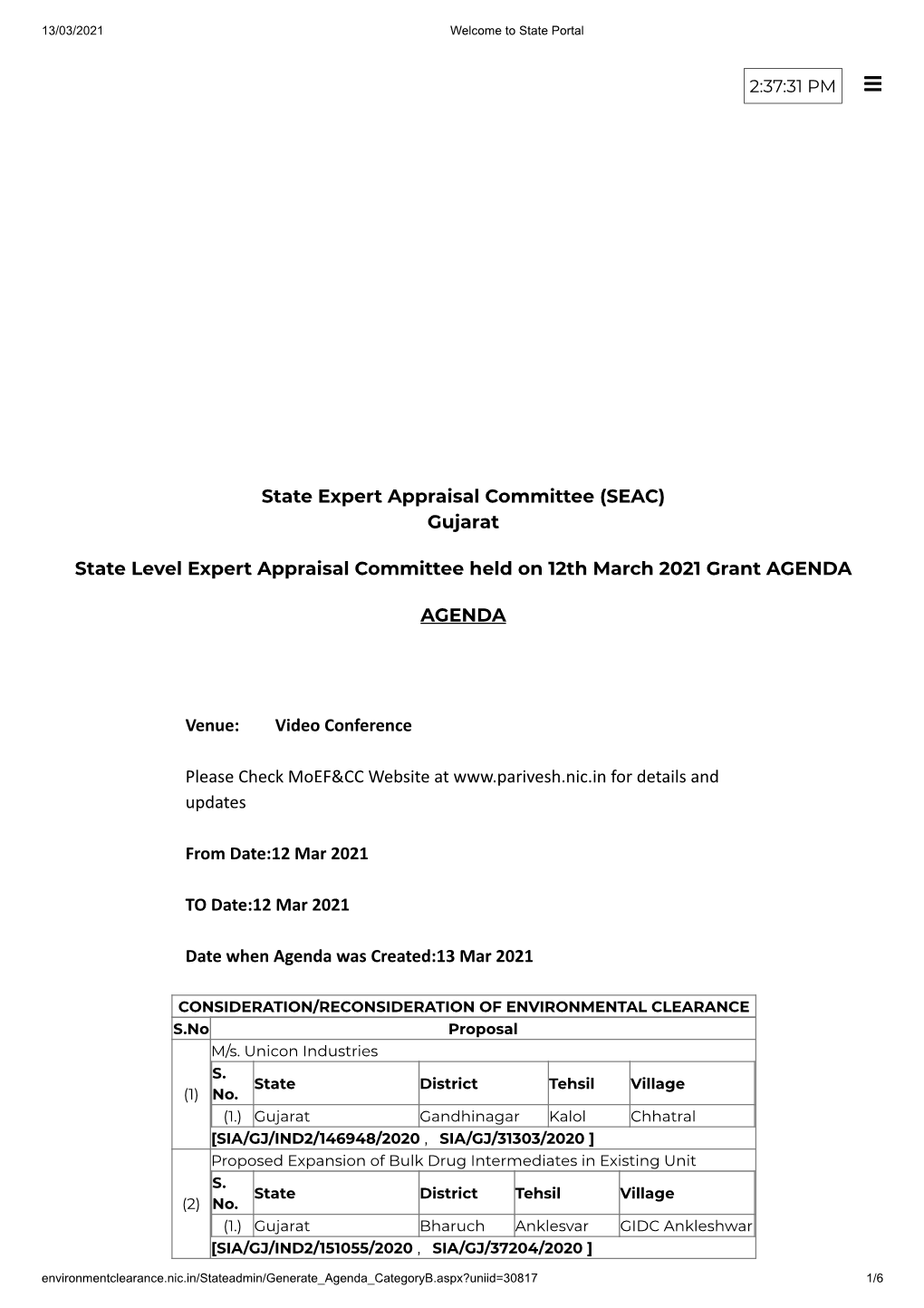 State Expert Appraisal Committee (SEAC) Gujarat