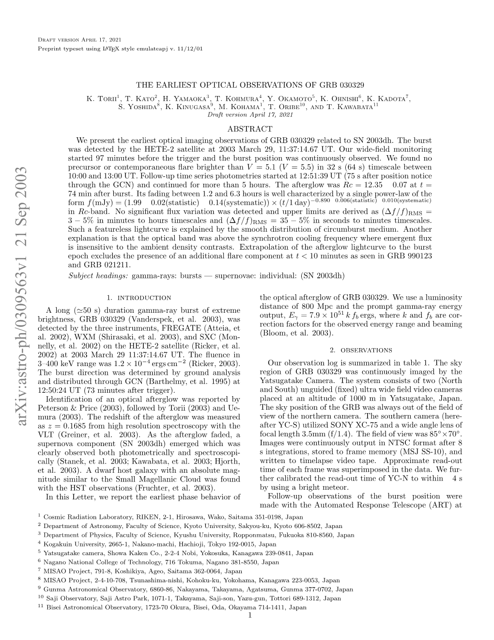 Arxiv:Astro-Ph/0309563V1 21 Sep 2003 02 T20 Ac 91:71.7U.Teﬂec in ﬂuence the UT