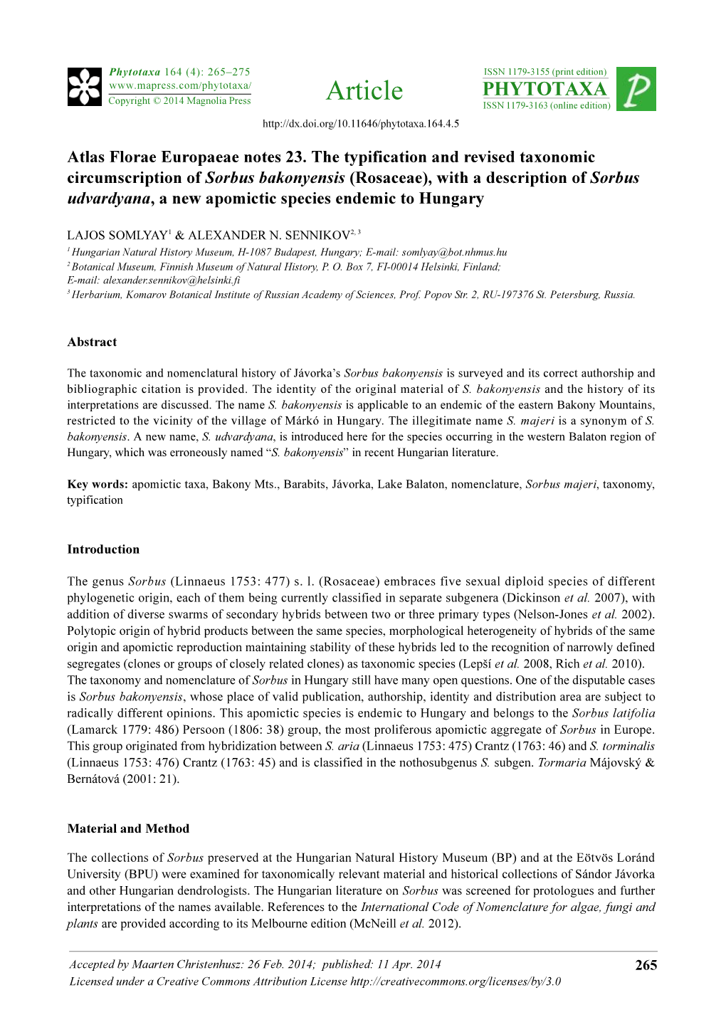 Atlas Florae Europaeae Notes 23. the Typification and Revised Taxonomic