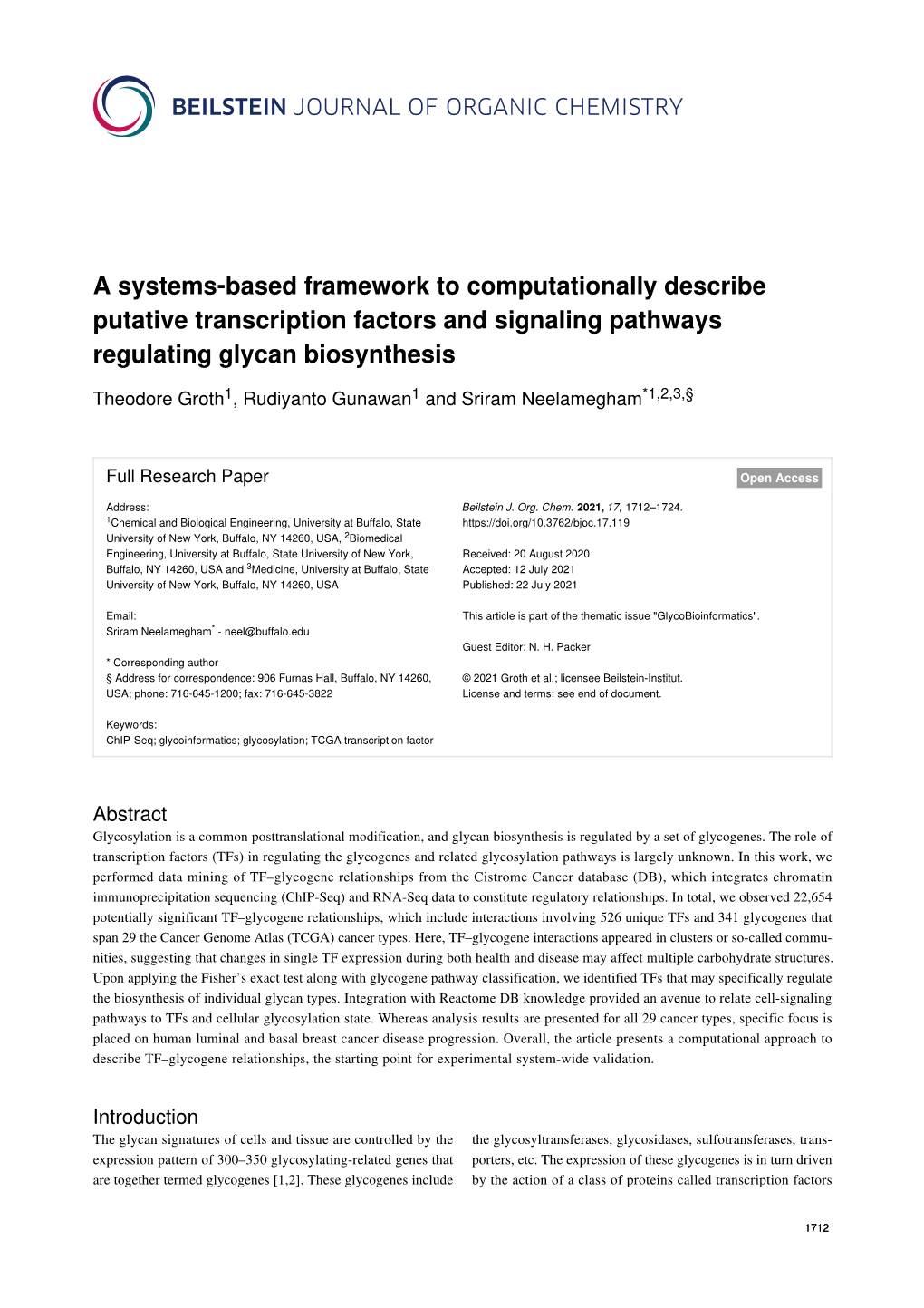 A Systems-Based Framework to Computationally Describe Putative Transcription Factors and Signaling Pathways Regulating Glycan Biosynthesis
