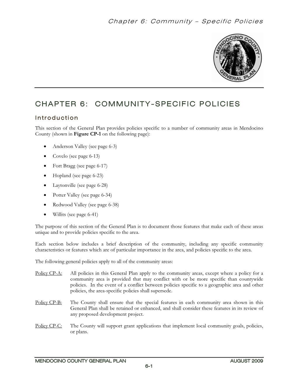 Chapter 6: Community-Specific Policies