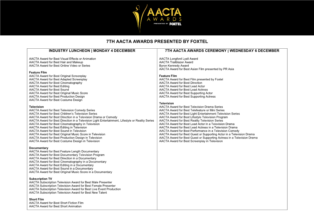 7Th Aacta Awards Presented by Foxtel