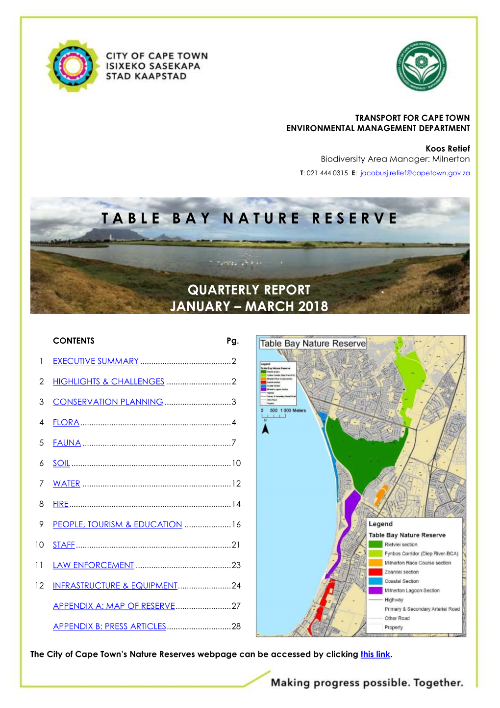 Table Bay Nature Reserve 1Q 2018 Report