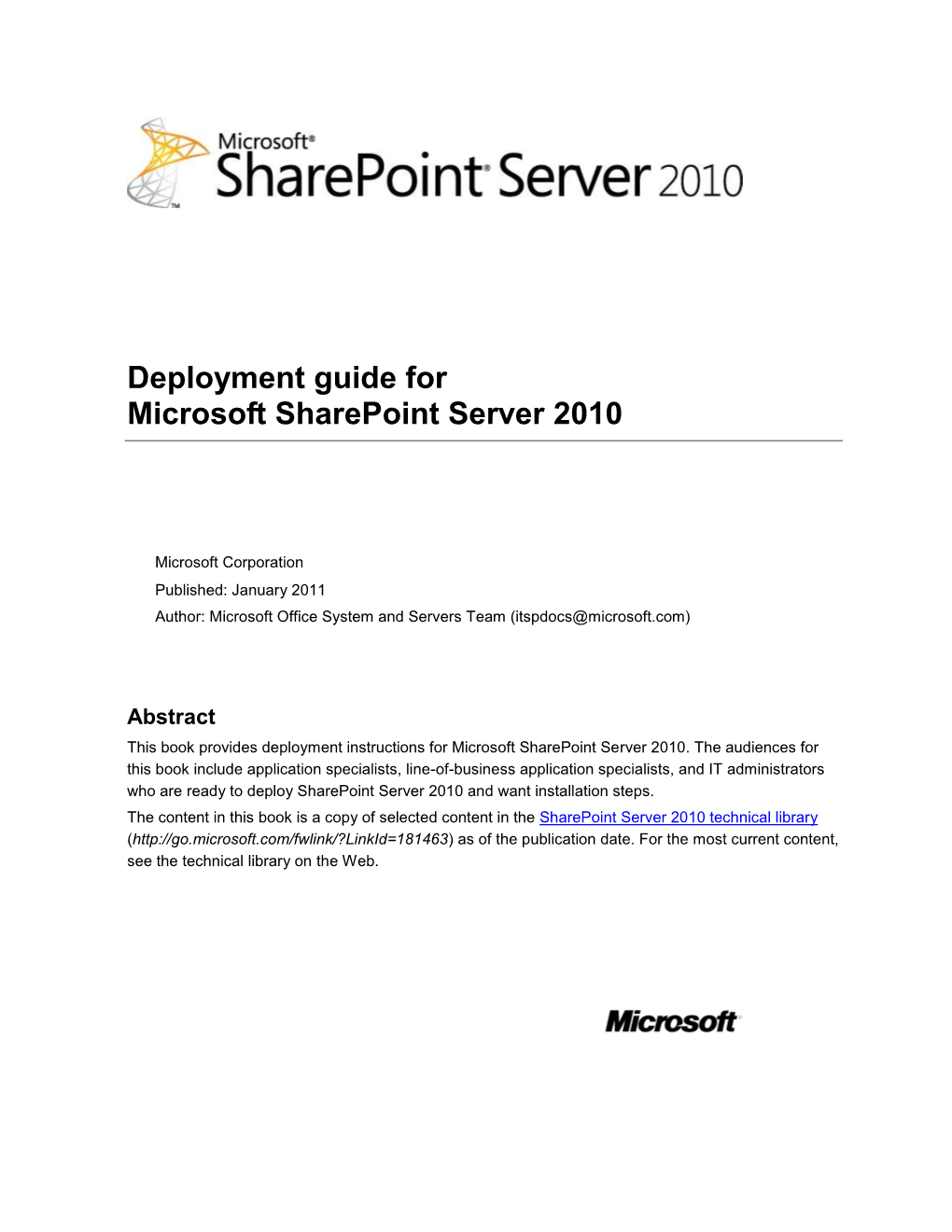 Deployment Guide for Microsoft Sharepoint Server 2010