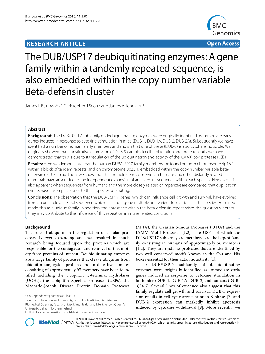 The DUB/USP17 Deubiquitinating Enzymes: a Gene Family Within a Tandemly Repeated Sequence, Is Also Embedded Within the Copy Numb