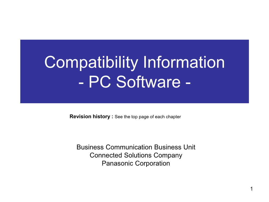 Compatibility Information - PC Software