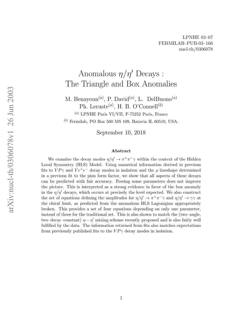 Anomalous $\Eta/\Eta^\Prime $ Decays: the Triangle and Box Anomalies