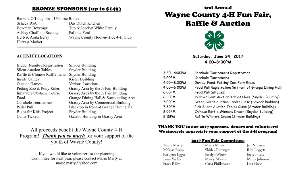 Wayne County 4-H Fun Fair, Raffle & Auction