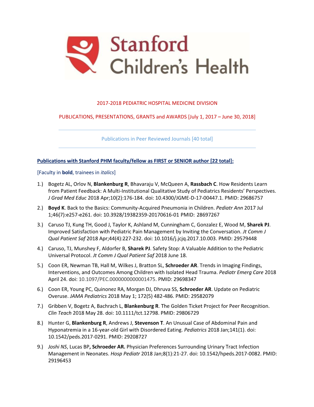 2017-2018 Pediatric Hospital Medicine Division
