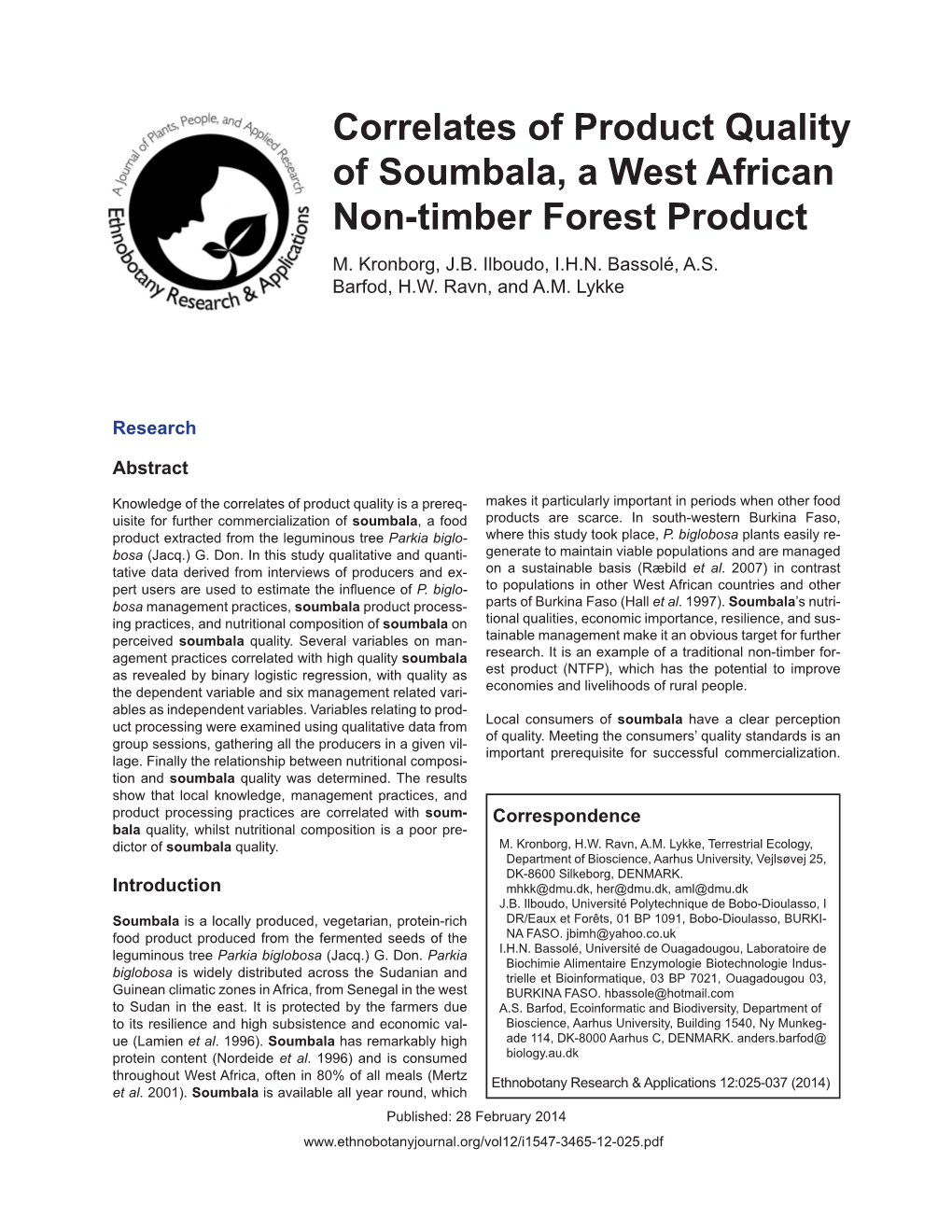Correlates of Product Quality of Soumbala, a West African Non-Timber Forest Product M