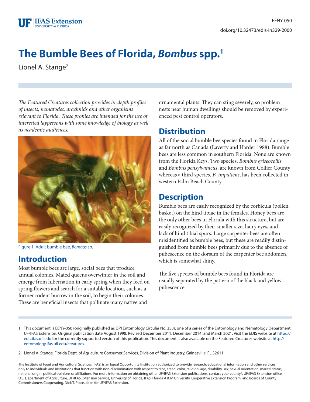The Bumble Bees of Florida, Bombus Spp.1 Lionel A