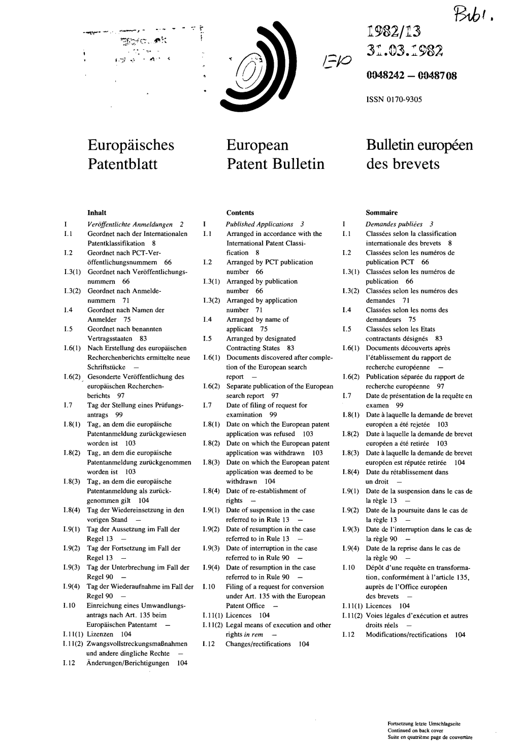 European Patent Bulletin 1982/13