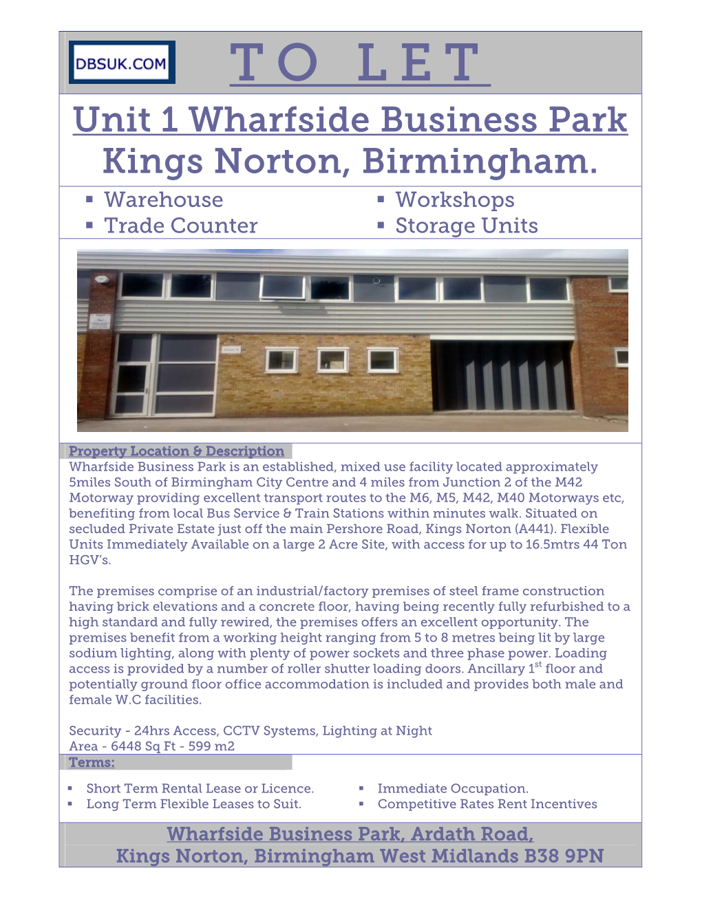 Unit 1 Wharfside Business Park Kings Norton Birmingham