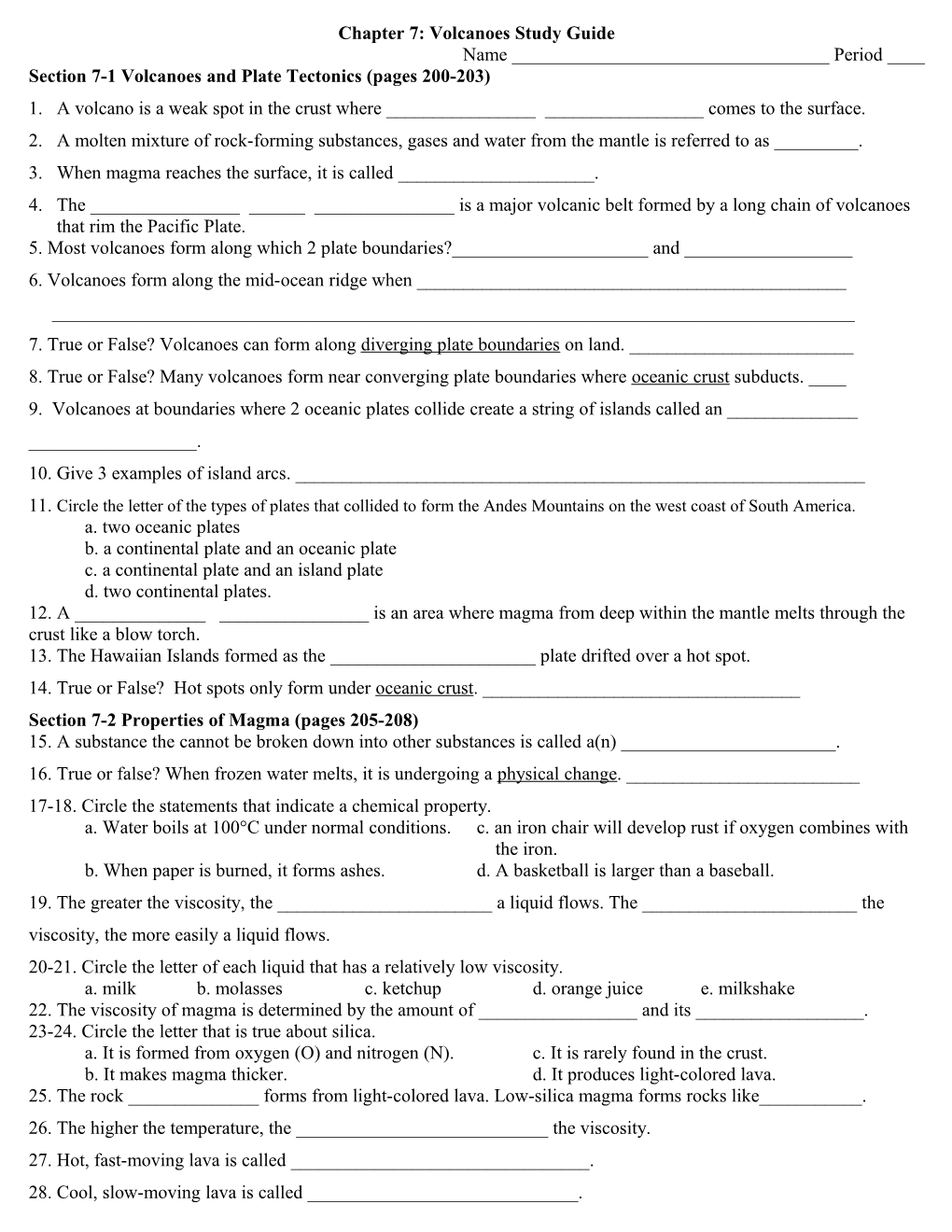 Chapter 6: Volcanoes Study Guide