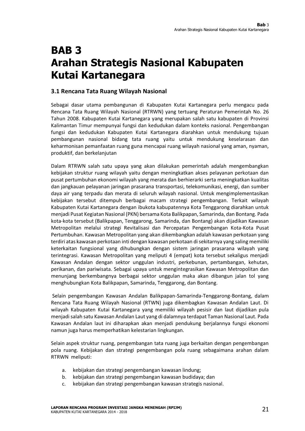 Bab 3 Arahan Strategis Nasional Kabupaten Kutai Kartanegara