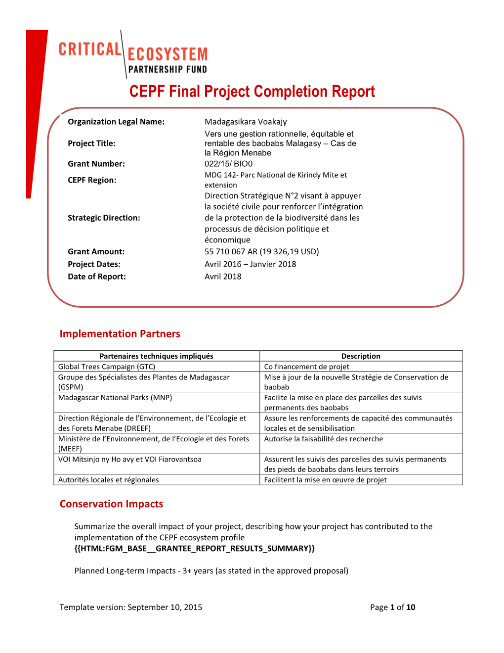 CEPF Final Project Completion Report