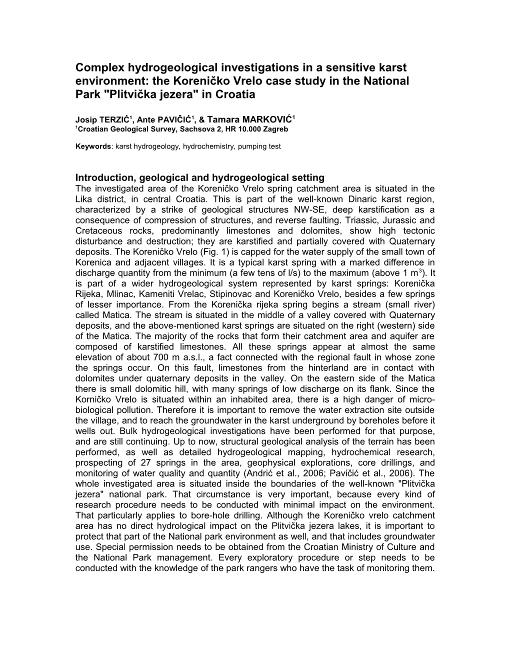 Complex Hydrogeological Investigations in a Sensitive Karst Environment: the Koreničko