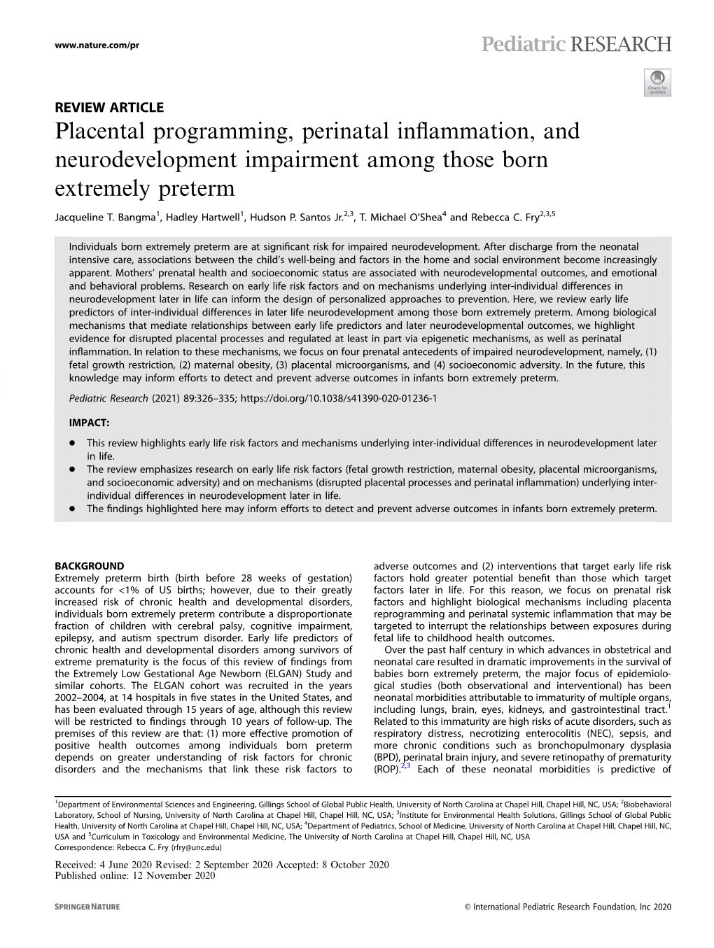Placental Programming, Perinatal Inflammation, And
