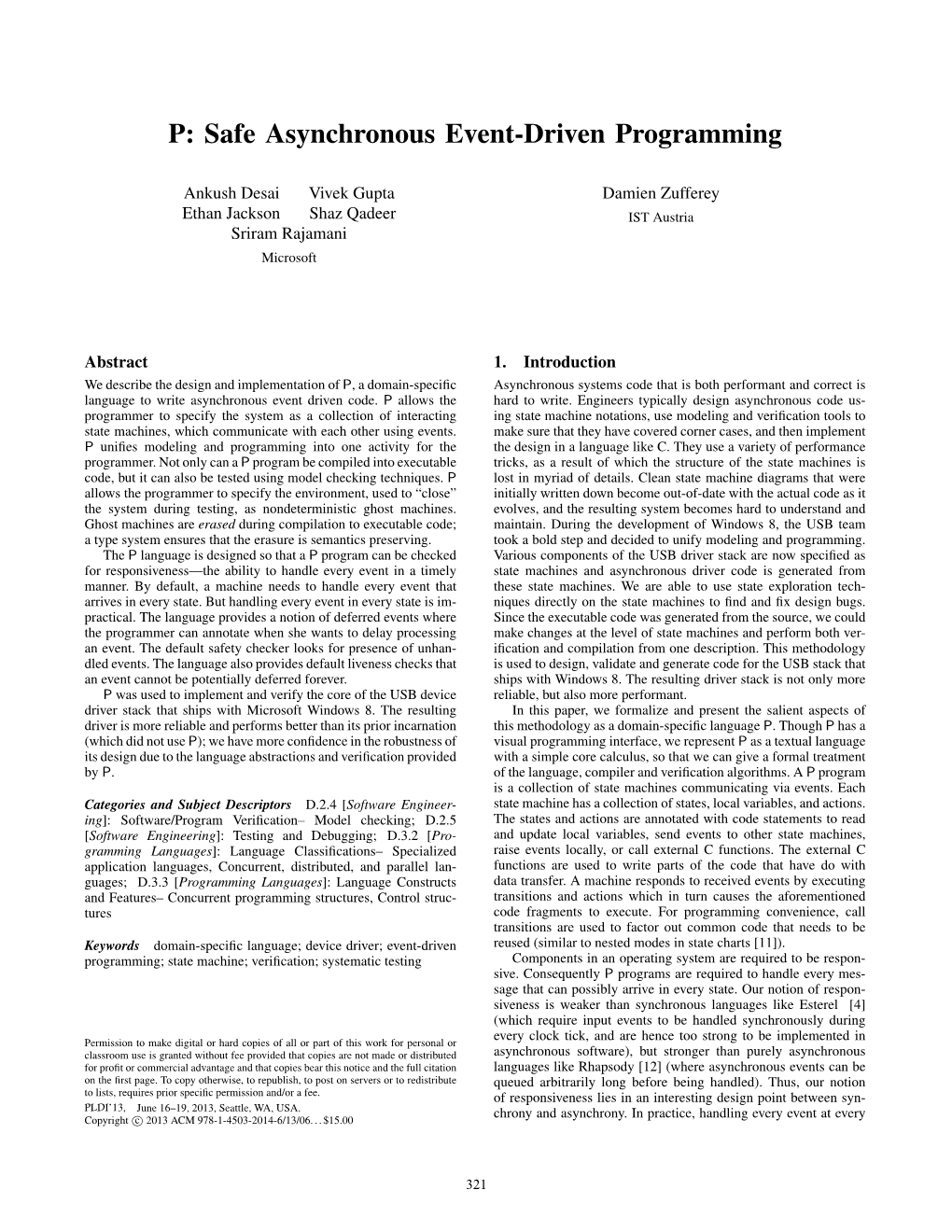 P: Safe Asynchronous Event-Driven Programming