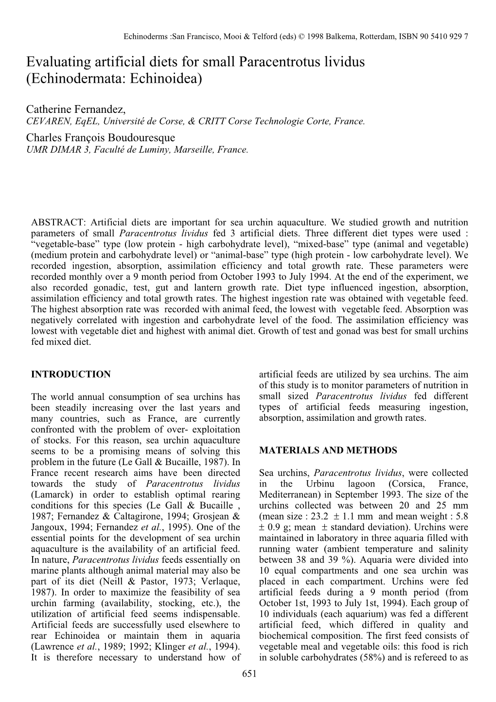 Evaluating Artificial Diets for Small Paracentrotus Lividus (Echinodermata: Echinoidea)