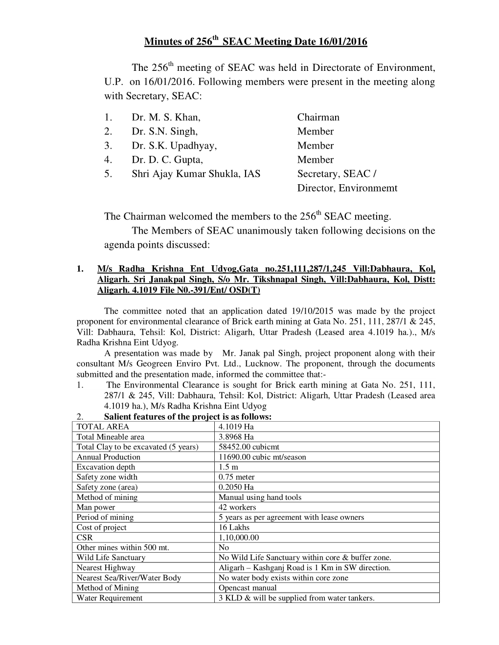 Minutes of 256 SEAC Meeting Date 16/01/2016 the 256 Meeting of SEAC