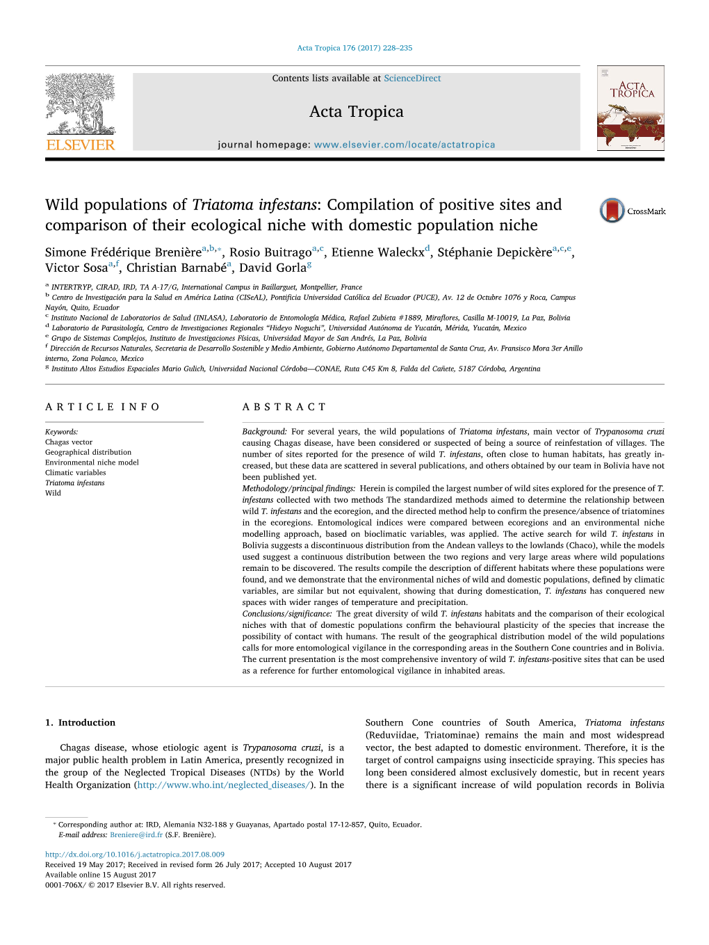 Wild Populations of Triatoma Infestans Compilation of Positive