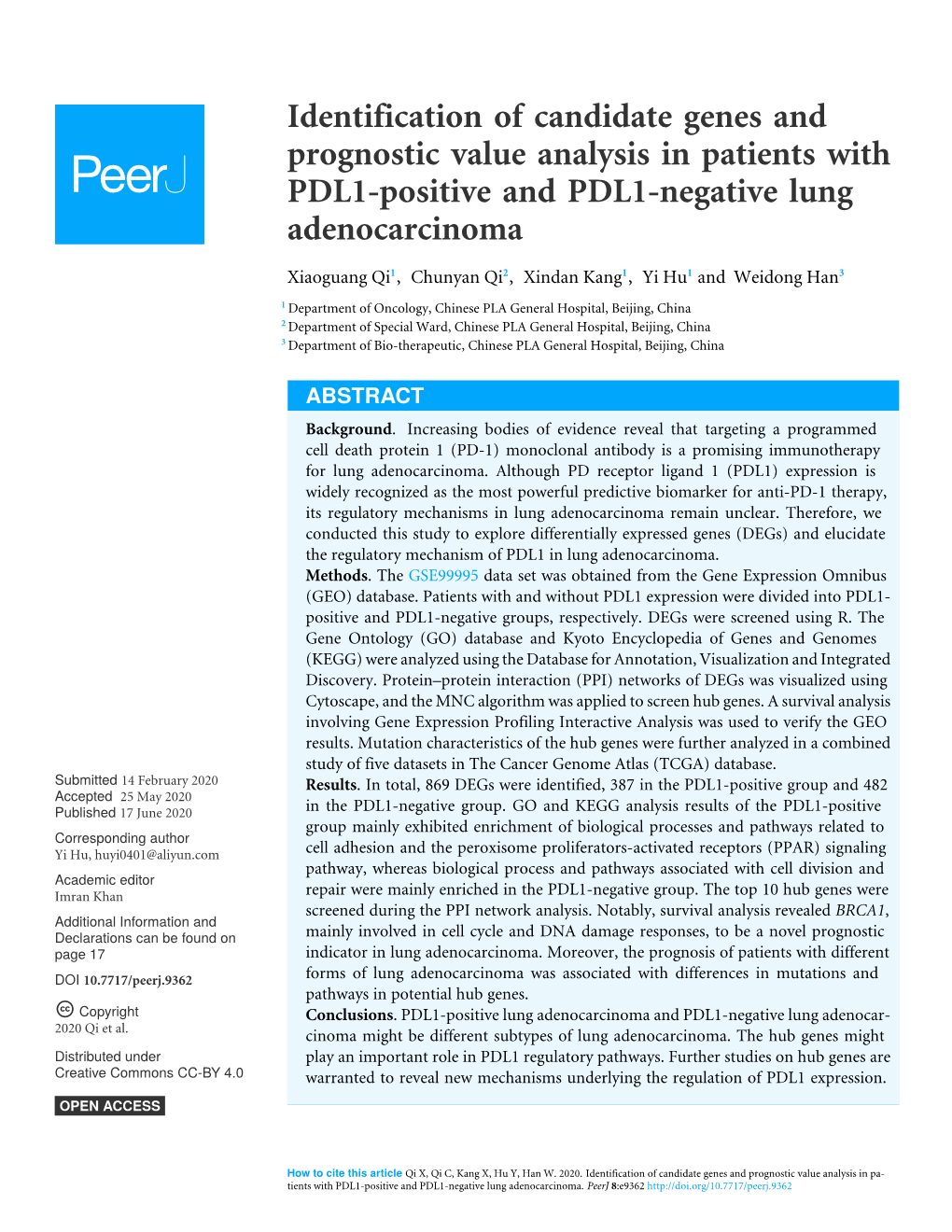 Identification of Candidate Genes and Prognostic Value Analysis in Patients with PDL1-Positive and PDL1-Negative Lung Adenocarcinoma