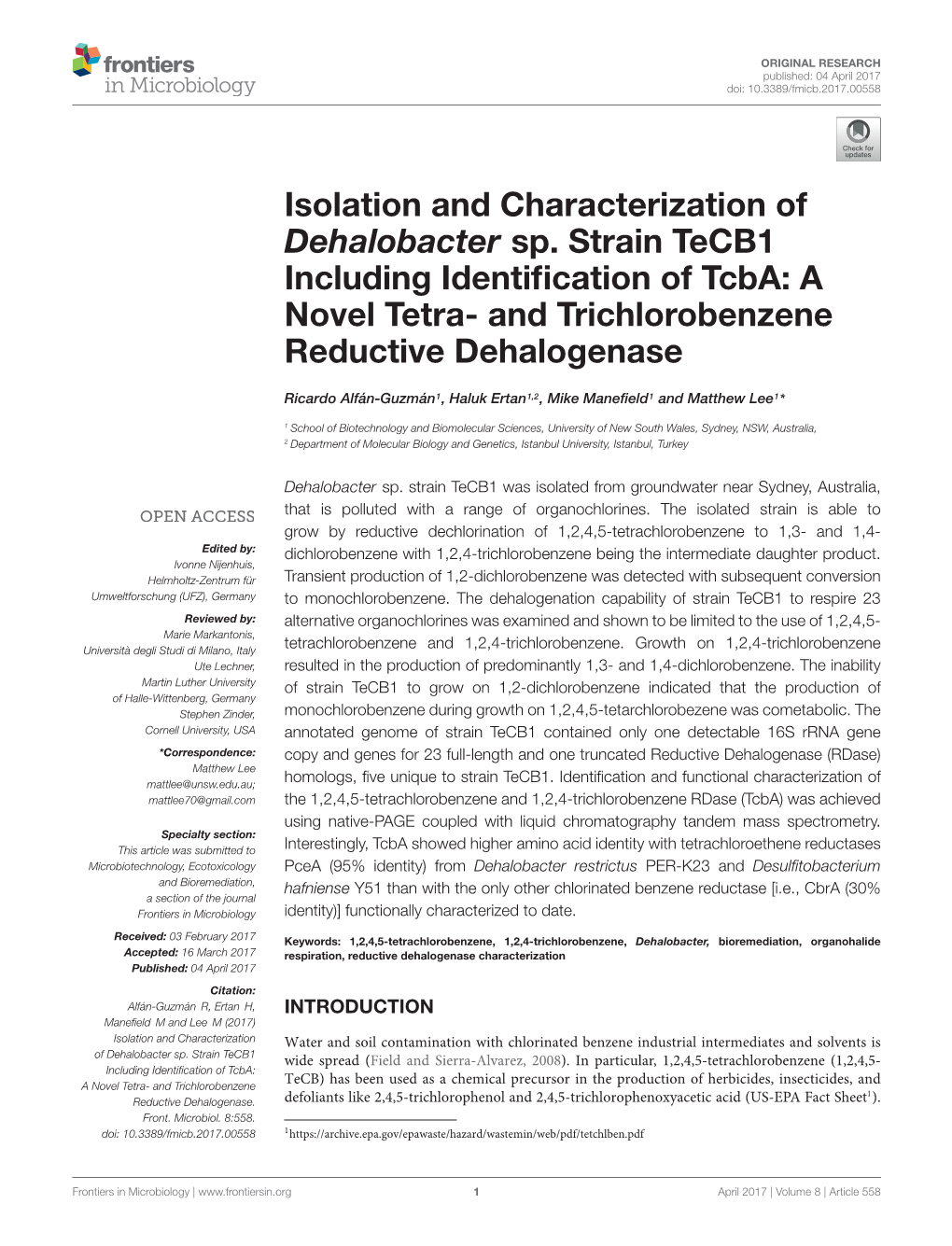 Isolation and Characterization of Dehalobacter Sp